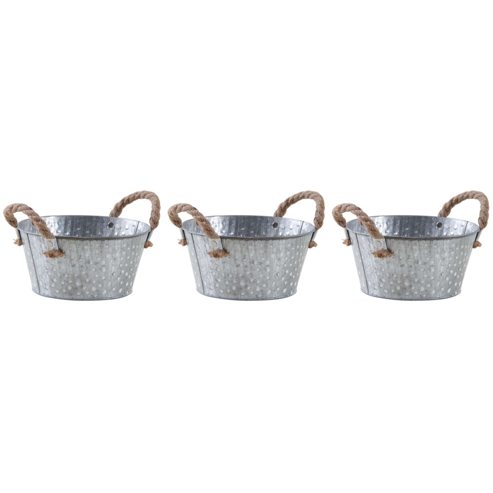 Corbeille métal à pois blanc avec anses (lot de 3)