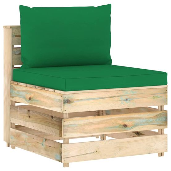 Canapé central sectionnel avec coussins bois imprégné de vert