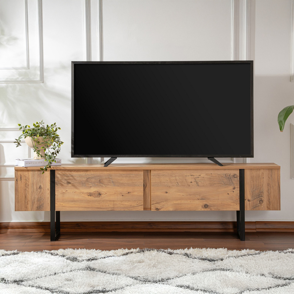 Meuble tv industriel avec placards bois et noir 180cm moov