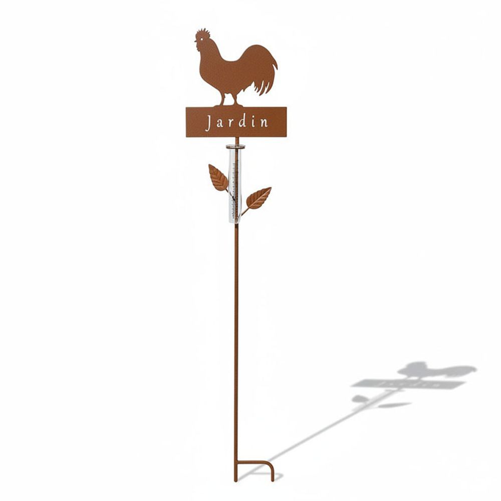 Pluviomètre coq métal à planter jardin 22x6x110cm