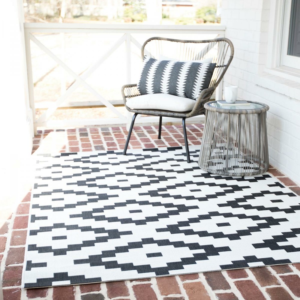 Tapis extérieur 160x213 tissé kilim crème et noir stalow 10