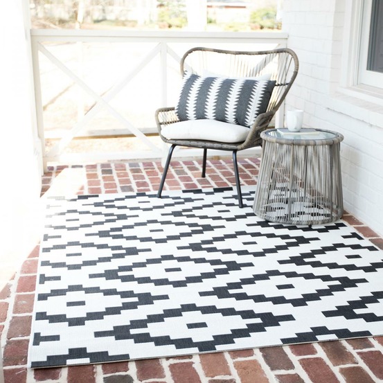 Tapis extérieur 160x213 tissé kilim crème et noir stalow 10