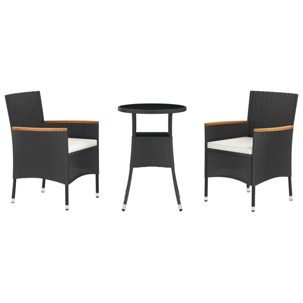 Ensemble de bistro de jardin 3 pcs coussins noir poly rotin