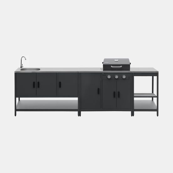 Cuisine extérieure naxos 3 modules acier inoxydable avec barbecue gaz 3 brûleurs
