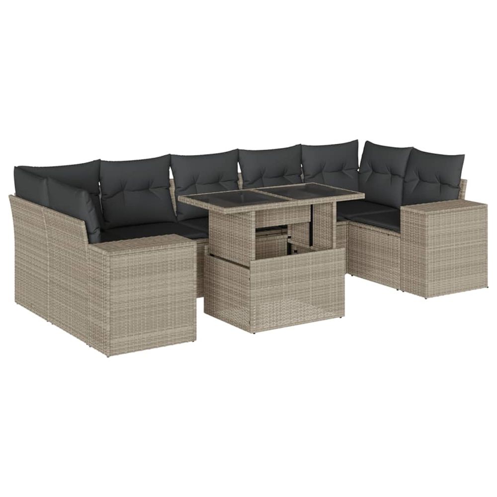 Salon de jardin 8 pcs avec coussins gris clair résine tressée