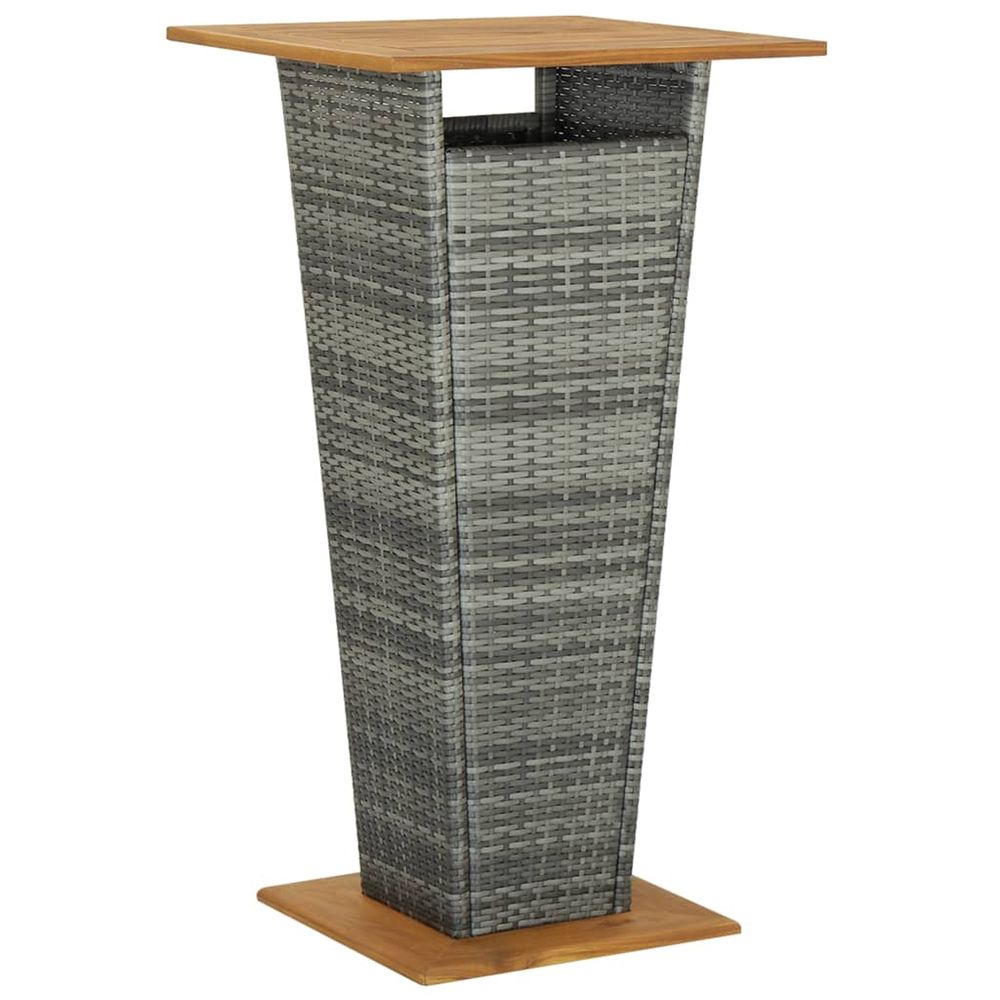 Table de bar gris 60x60x110 cm résine tressée et bois d'acacia