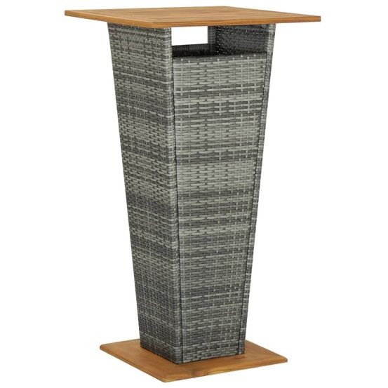 Table de bar gris 60x60x110 cm résine tressée et bois d'acacia