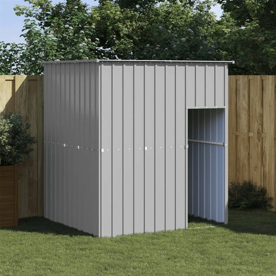 Niche pour chien acier galvanisé avec toit pour jardin extérieur gris clair