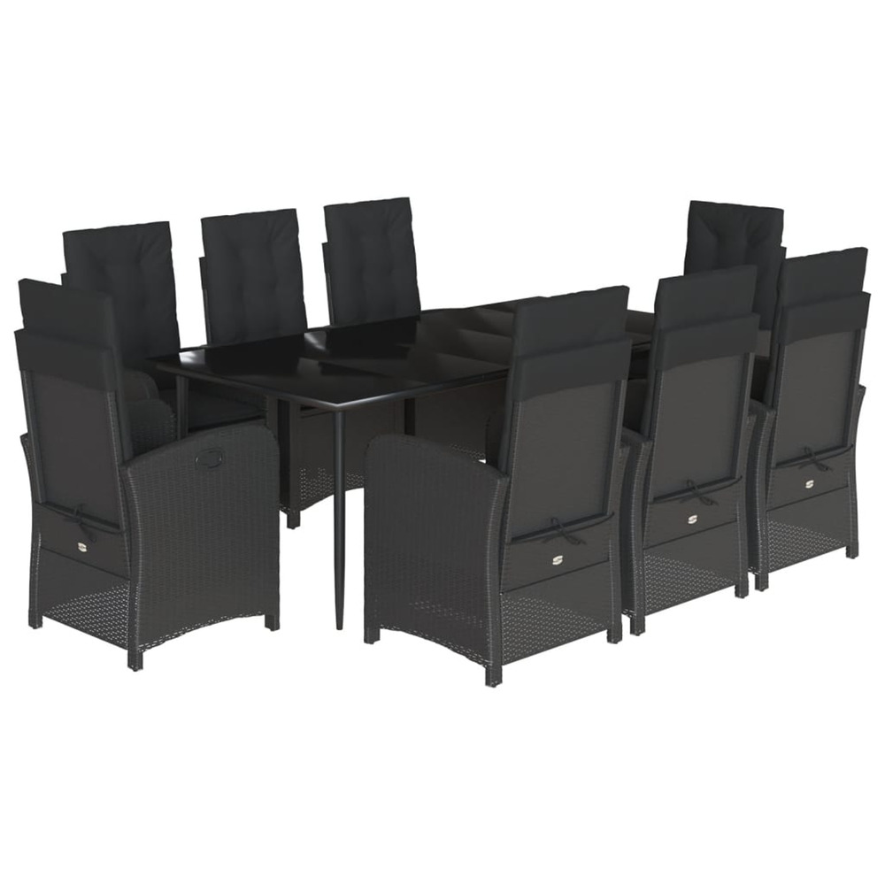 Ensemble à manger de jardin 9pcs coussins noir résine tressée