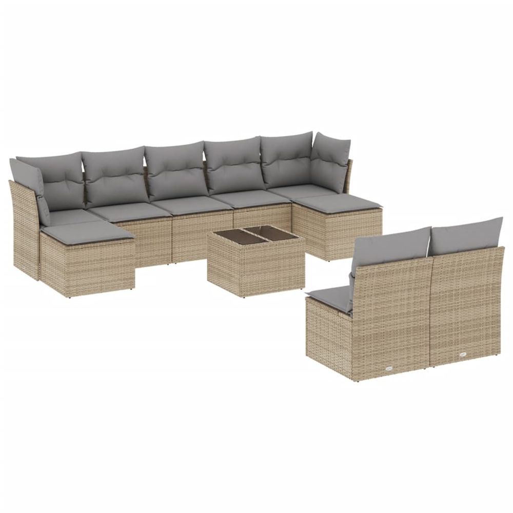 Salon de jardin avec coussins 10 pcs beige résine tressée