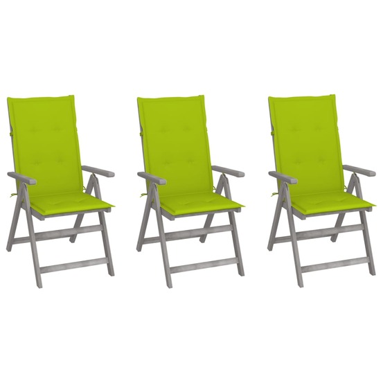 Chaises inclinables de jardin lot de 3 et coussins bois acacia