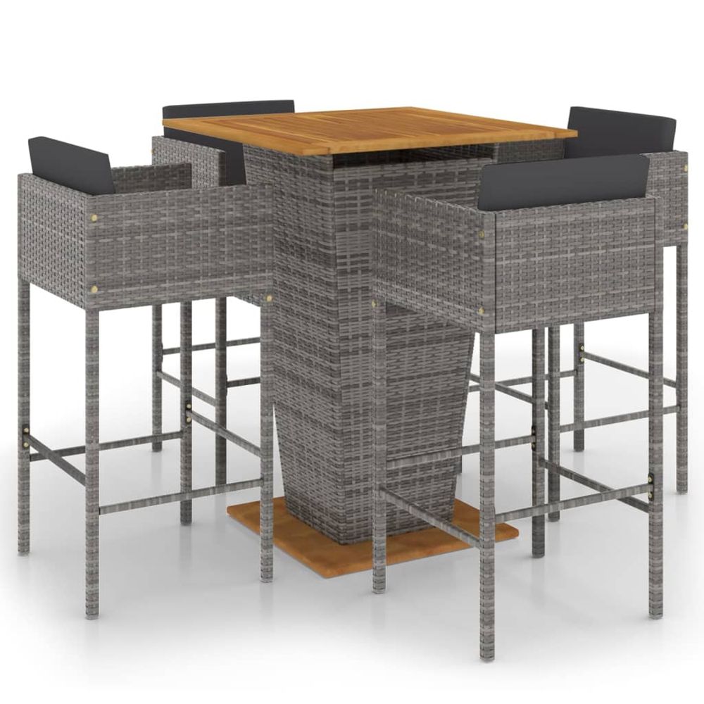 Ensemble de bar de jardin 5 pcs et coussins résine tressée gris