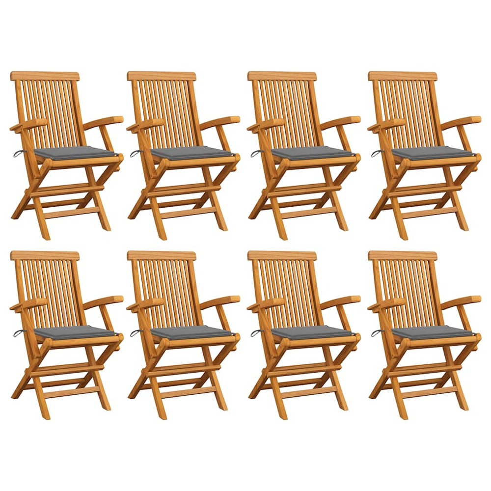 Chaises de jardin avec coussins gris lot de 8 bois teck massif