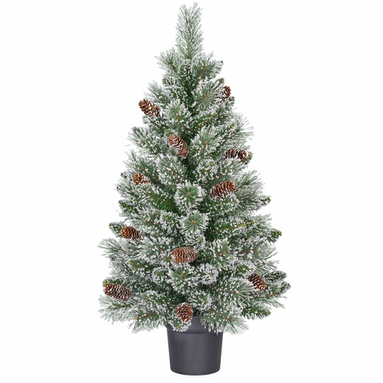 Black box trees vandans sapin de noël artificiel en pot - christmas tree h90 x ø48 cm - avec pommes de pin - vert givré
