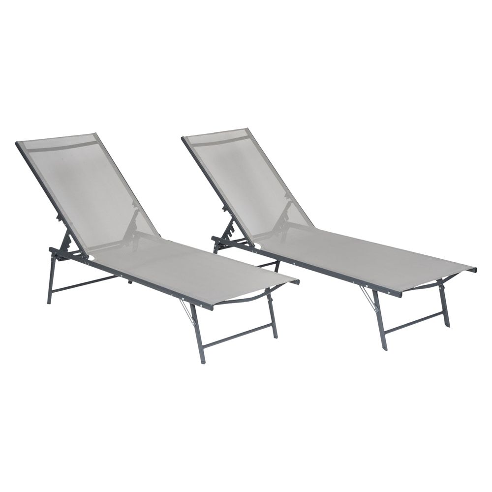 Lot de 2 bains de soleil pliants sicilia textilène gris - structure anthracite