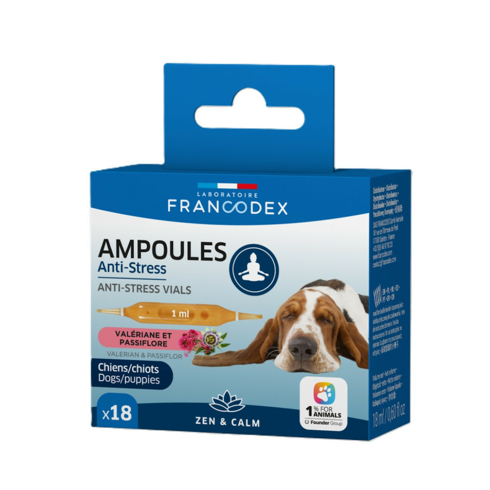 Ampoules anti-stress 18 x 1 ml pour chiots et chiens