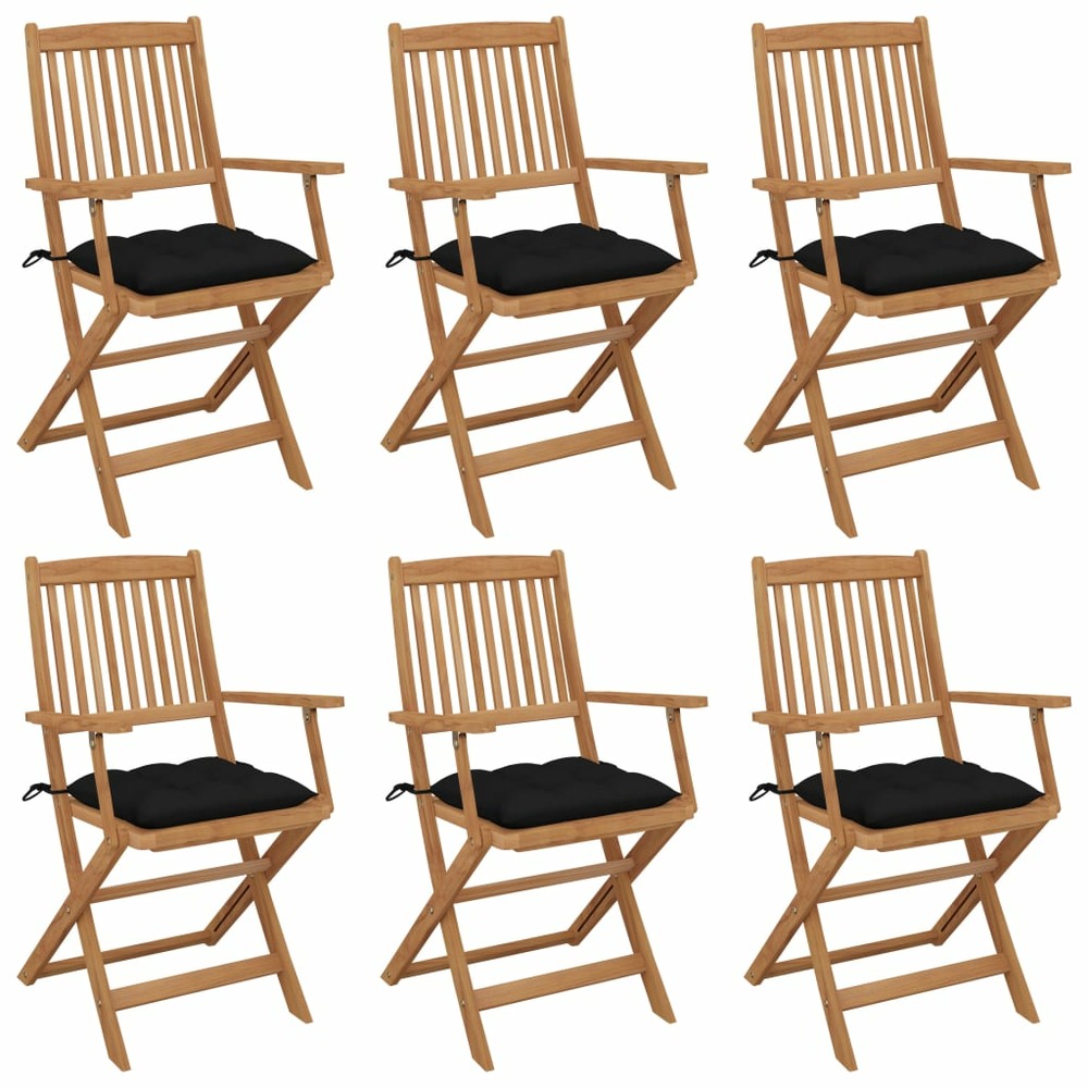 Chaises pliables de jardin lot de 6 avec coussins bois d'acacia