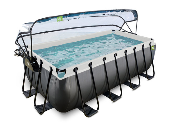 Piscine tubulaire black leather rectangulaire 4,00 x 2,00 x 1,22 m avec dôme