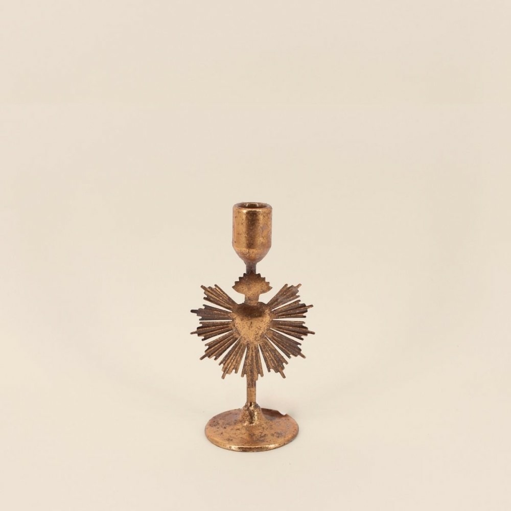 Bougeoir design coeur en métal doré 20cm