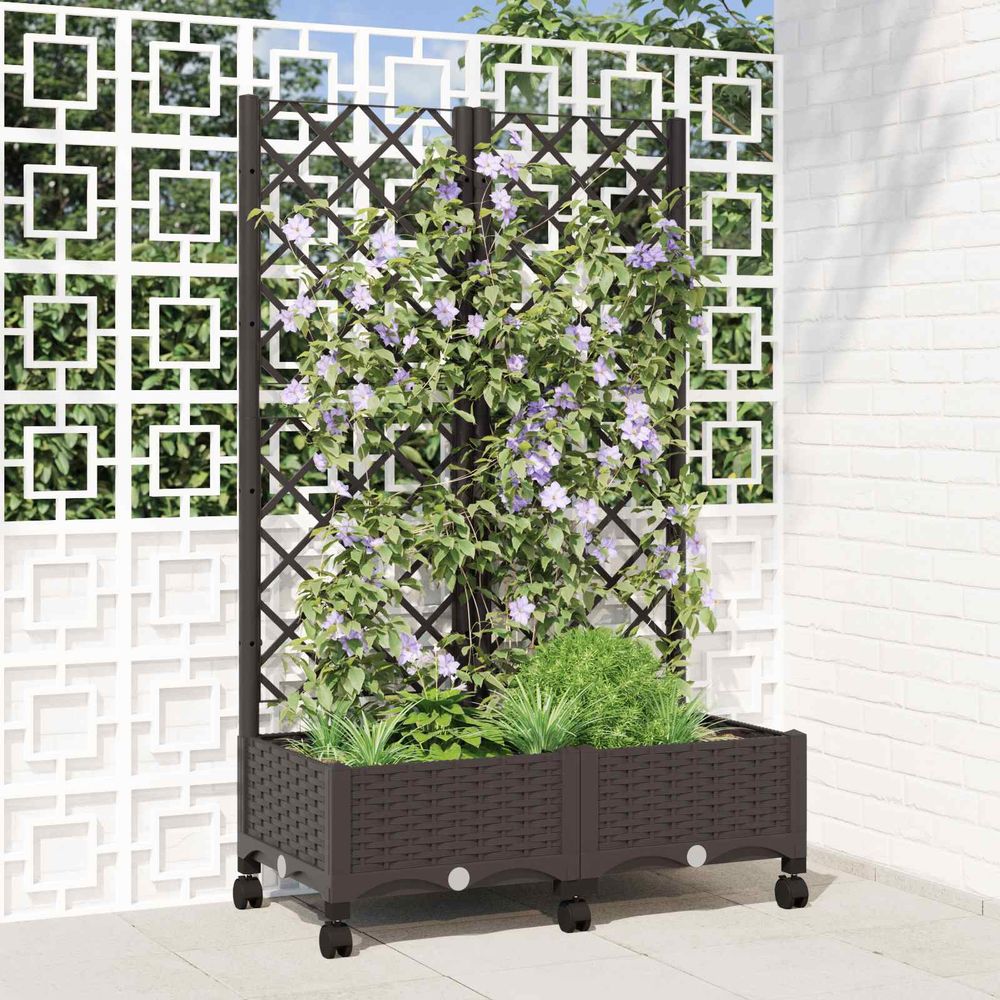 Jardinière avec treillis polypropylène extérieur terrasse tuteur plantes 80x40cm marron
