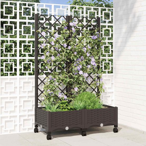 Jardinière avec treillis polypropylène extérieur terrasse tuteur plantes 80x40cm marron