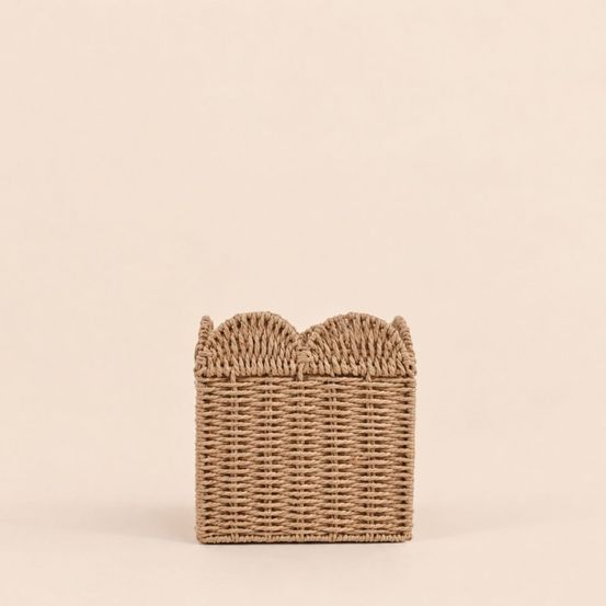 Panier carré en corde de papier festonné 20cm