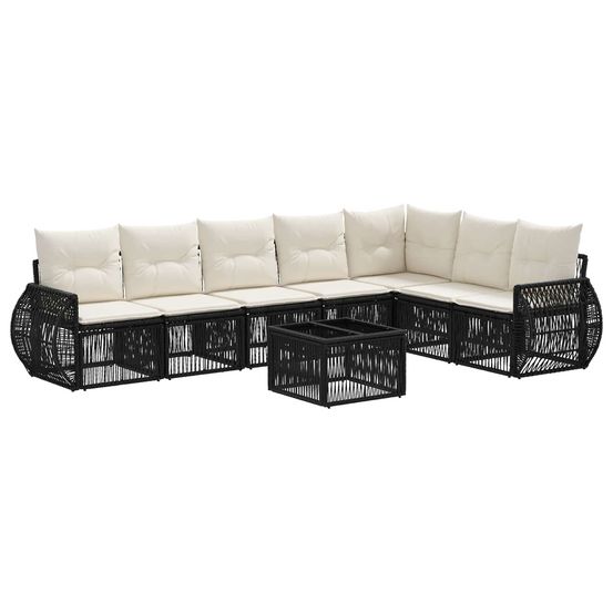 Ensemble de canapé de jardin 8 pc noir et blanc crème polyrotin