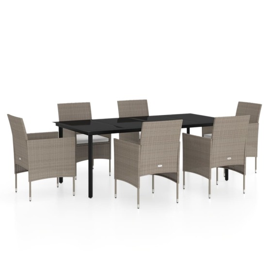 Ensemble à manger de jardin coussins 7 pcs beige/noir