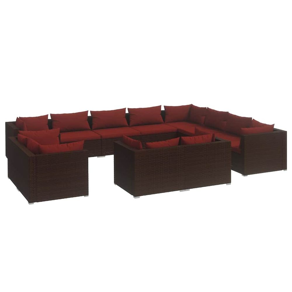 Salon de jardin 12 pcs avec coussins marron résine tressée