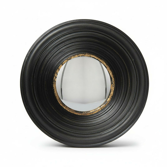 Miroir convexe en résine rond noir doré vintage 19x7cm