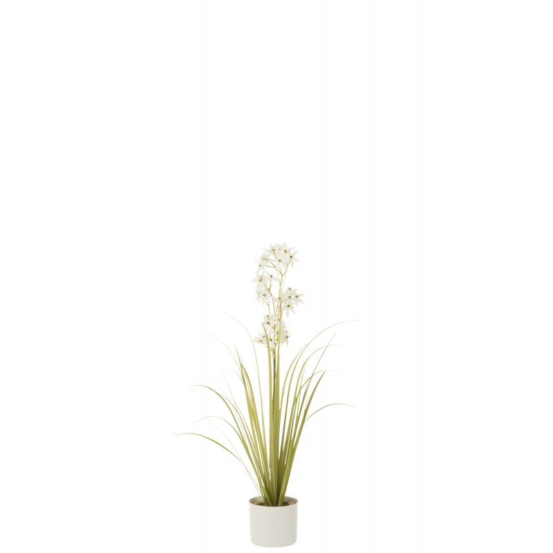 Allium artificiel en pot en plastique blanc 15x15x92 cm