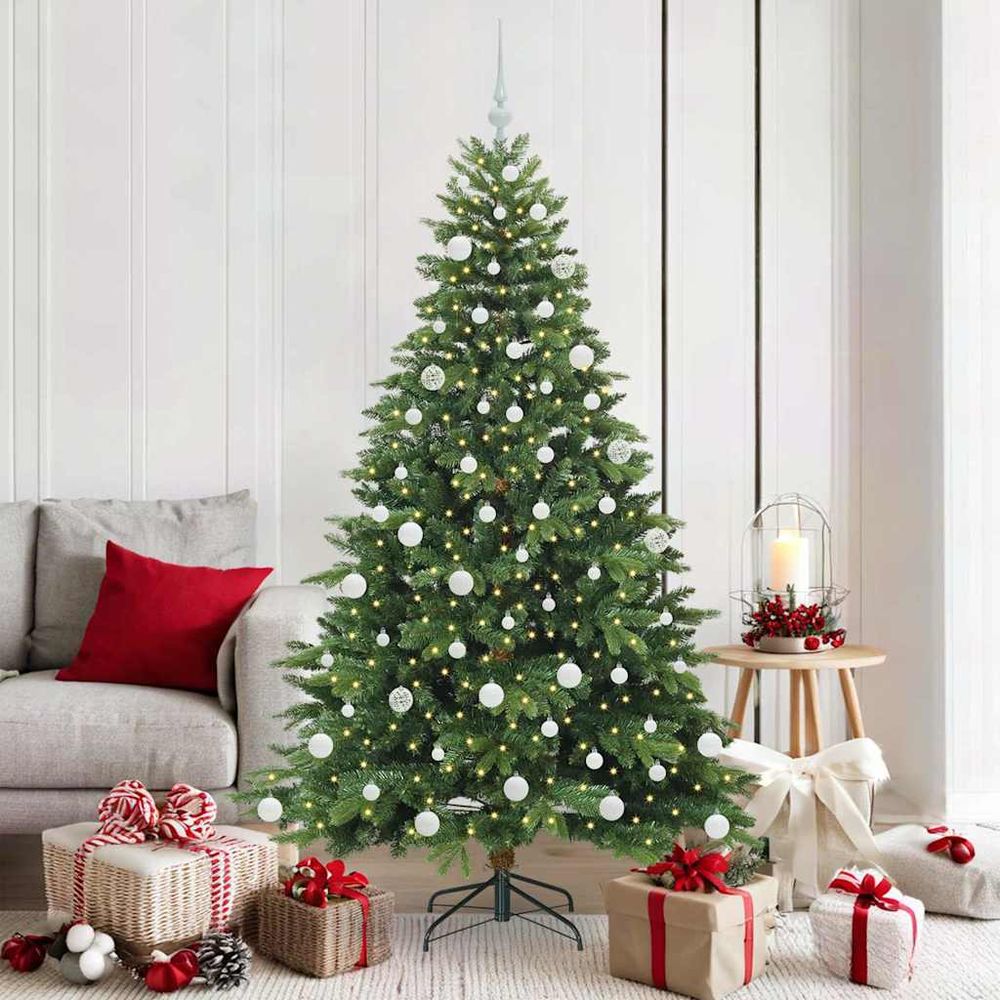Sapin de fêtes artificiel 180 cm, fourni avec guirlande 300 led et 120 boules