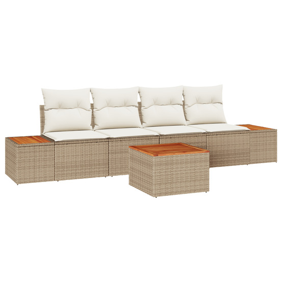 Ensemble de canapés de jardin 5 pièces avec coussins beige poly rattan acacia