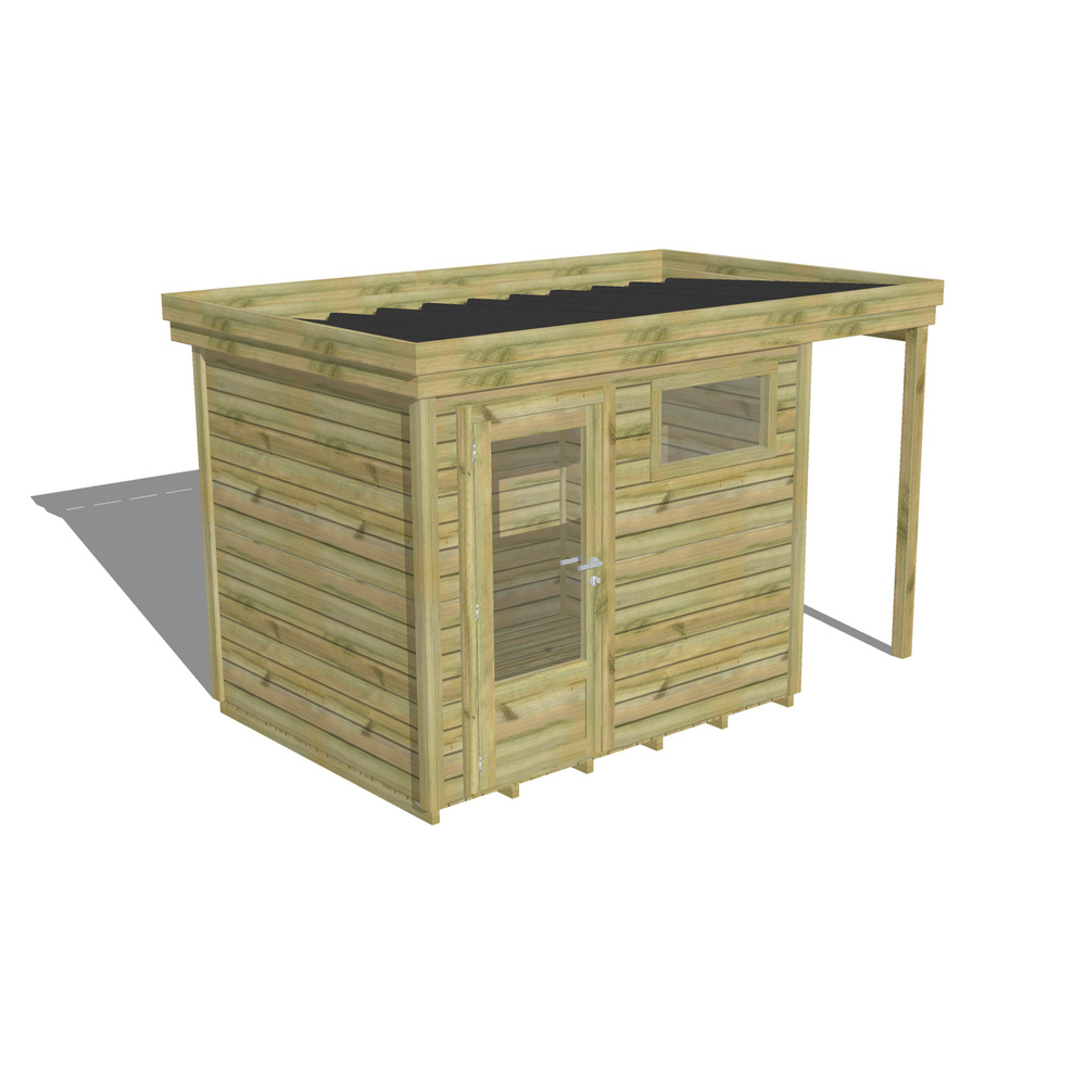 Abri de jardin bois pin traité autoclave 27mm - 3,64x2,14m / 8m2 - bac acier - plancher bois