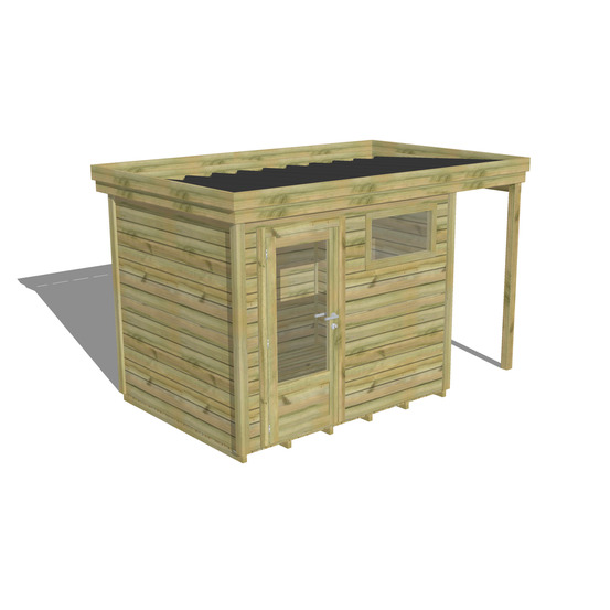 Abri de jardin bois pin traité autoclave 27mm - 3,64x2,14m / 8m2 - bac acier - plancher bois
