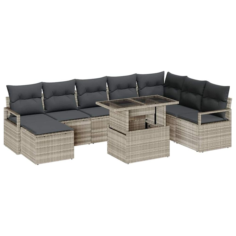 Ensemble de canapé de jardin 9 pc gris clair polyrotin