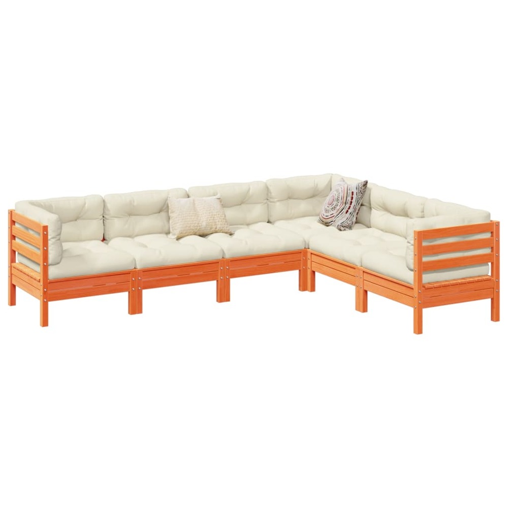 Salon de jardin 6 pcs avec coussins cire marron bois pin massif