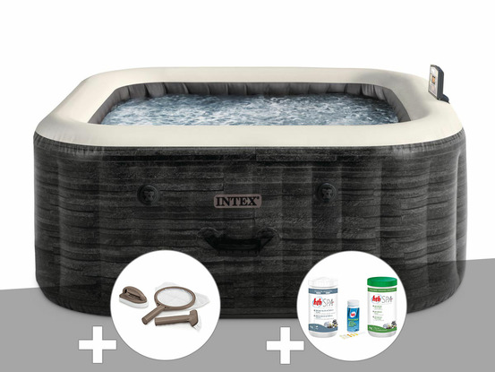 Kit spa gonflable purespa ardoise carré bulles 4 places + kit d'entretien + kit