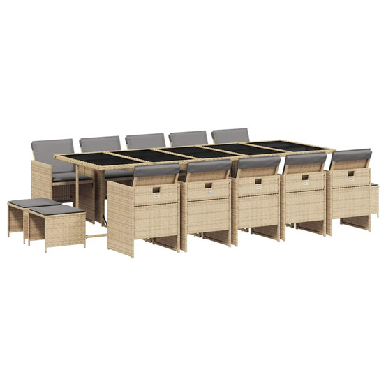 Ensemble à manger de jardin et coussins 15 pcs mélange beige