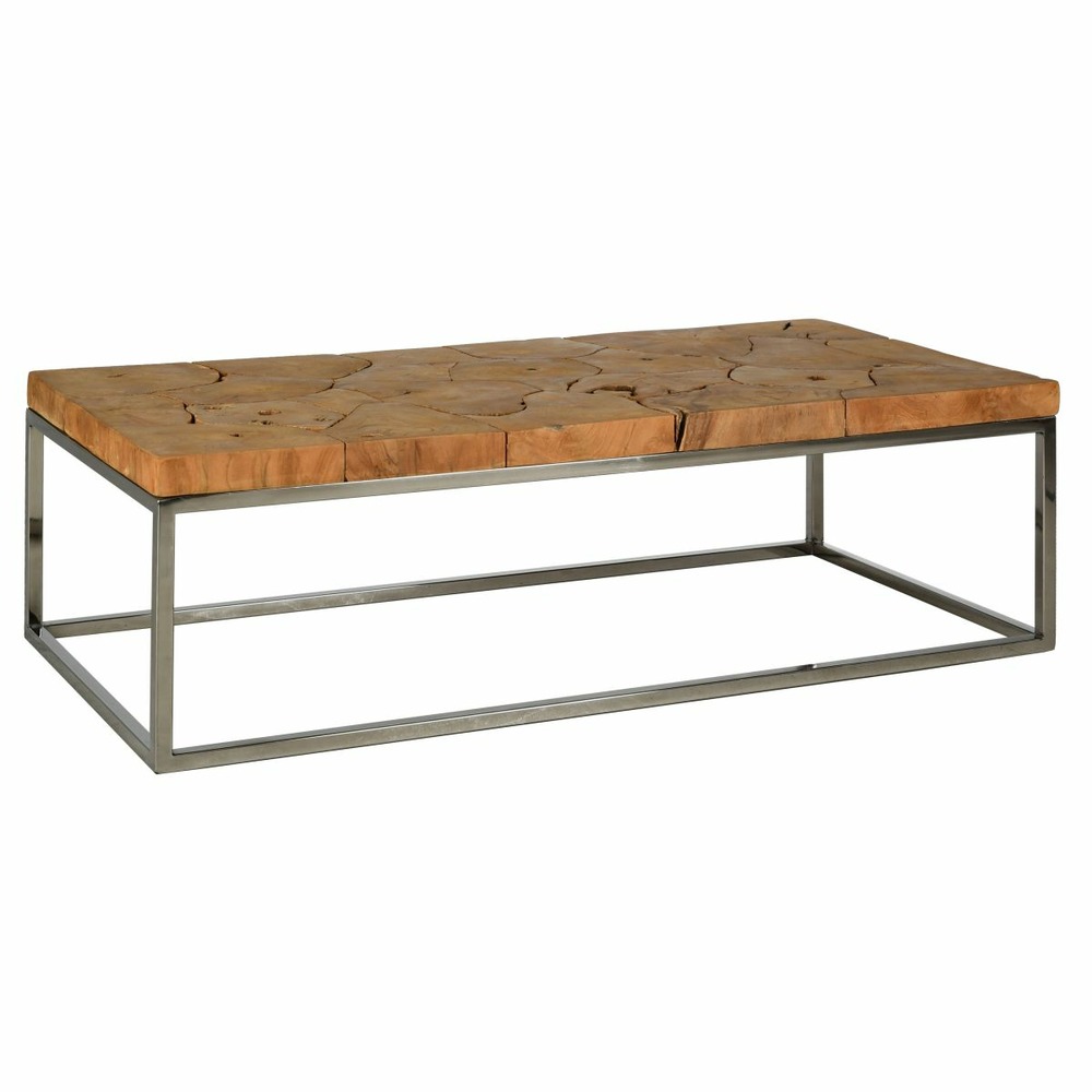 Table basse en teck et acier puzzle