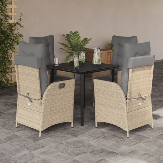 Ensemble à manger de jardin coussins 5 pcs mélange beige rotin