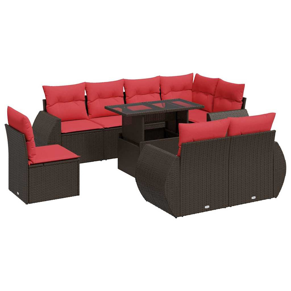 Salon de jardin avec coussins 9pcs marron résine tressée acacia