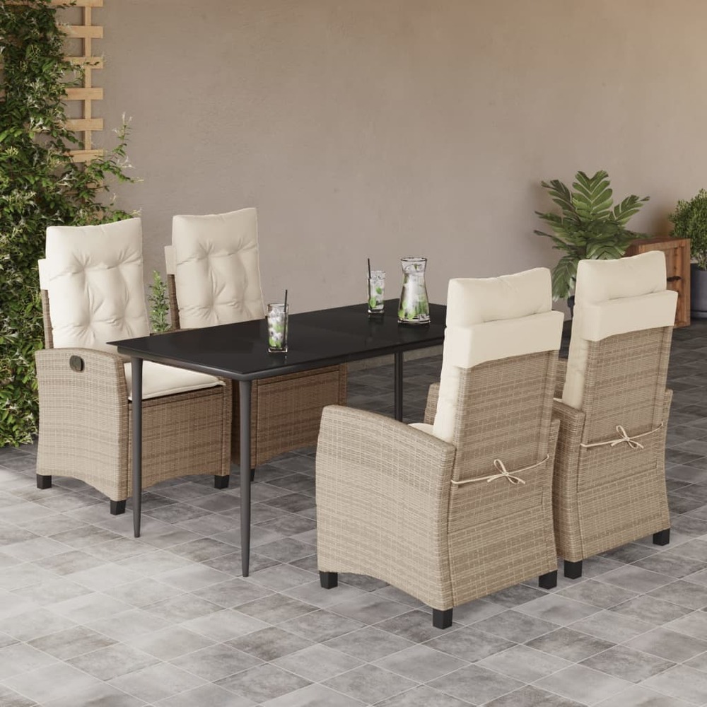 Ensemble à manger de jardin avec coussins 5pcs beige poly rotin