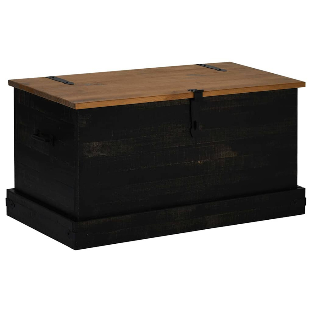 Coffre de rangement halden noir 91x48x47 cm bois massif pin