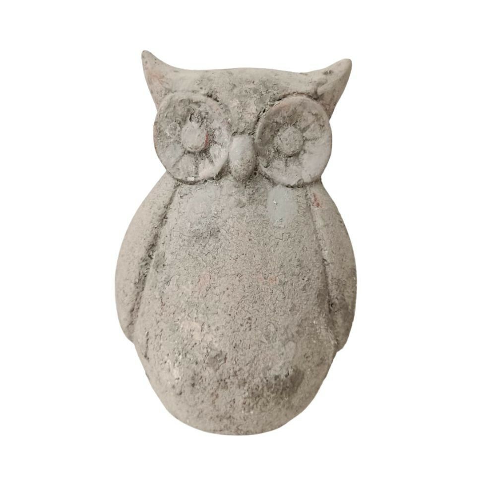 Statuette statue décorative jardin hibou ciment gris vieilli 19cm