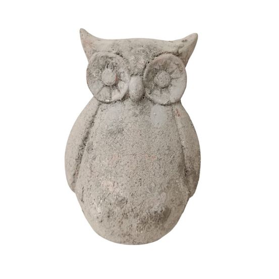 Statuette statue décorative jardin hibou ciment gris vieilli 19cm