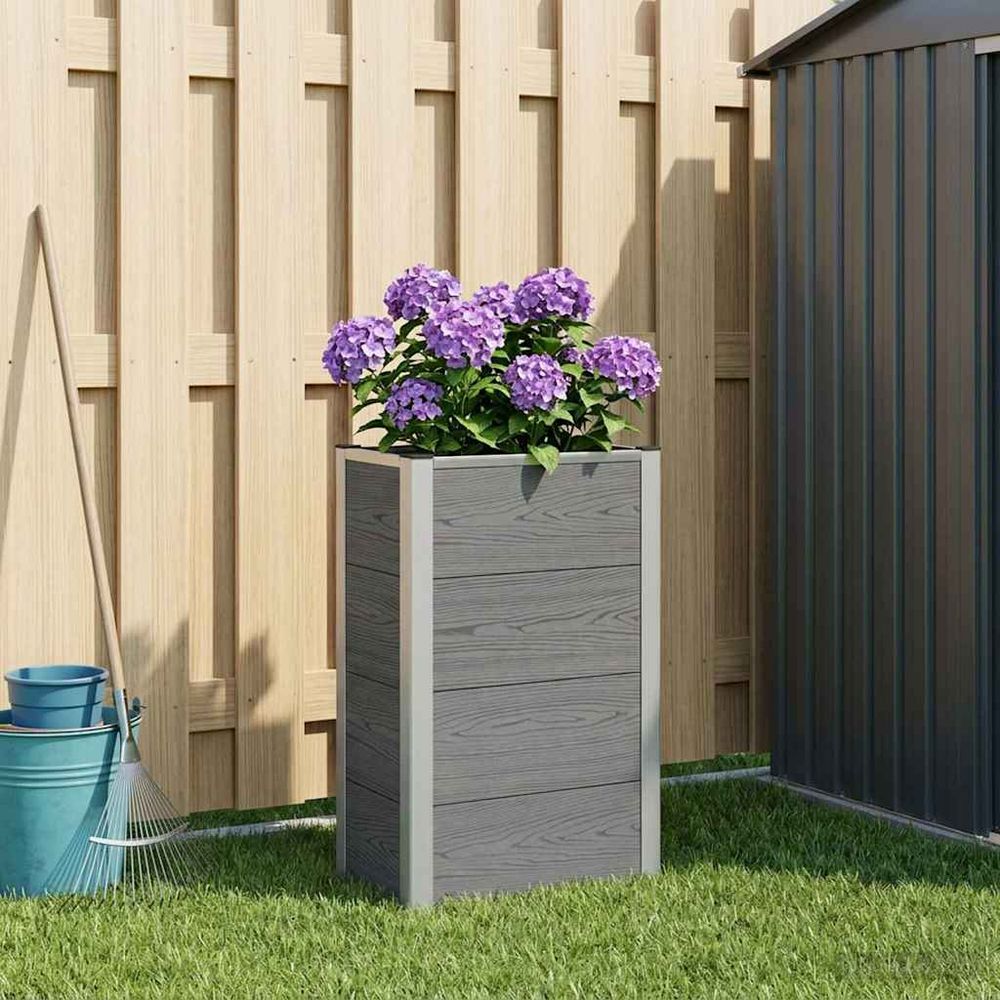 Petit potager sur pied composite aluminium avec grille amovible fond ouvert gris 50x30x82cm