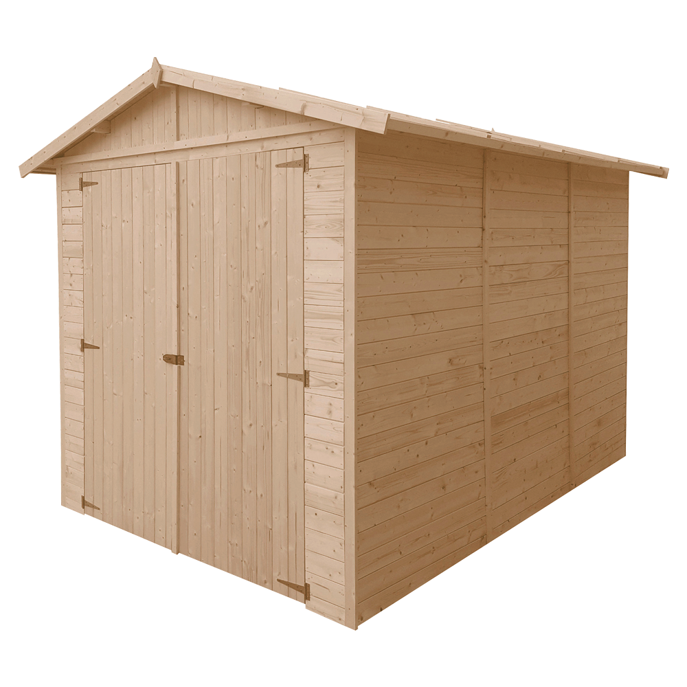 Garage en bois 6 m² - h222 x 320 x 244 cm - construction de panneaux en bois naturel - m105