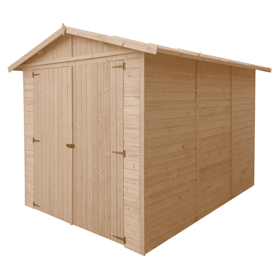 Garage en bois 6 m² - h222 x 320 x 244 cm - construction de panneaux en bois naturel - m105
