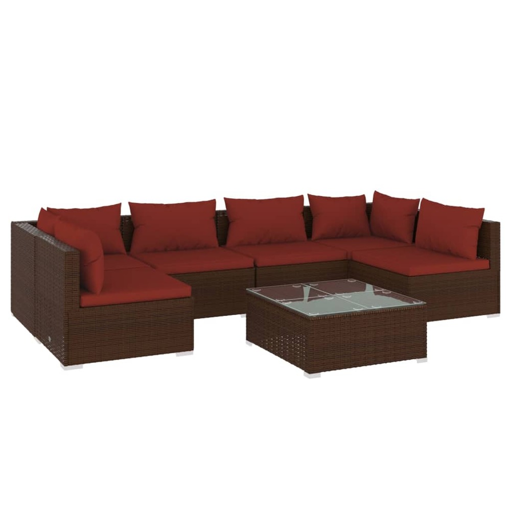 Salon de jardin 7 pcs avec coussins résine tressée marron